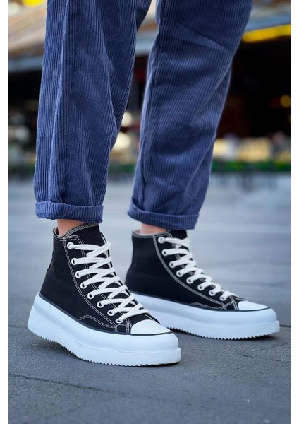 Mtxdpn Kb-Cx-3 Kuback Uzun Siyah Keten Beyaz Yüksek Taban Spor Ayakkabı (Numara: 42)