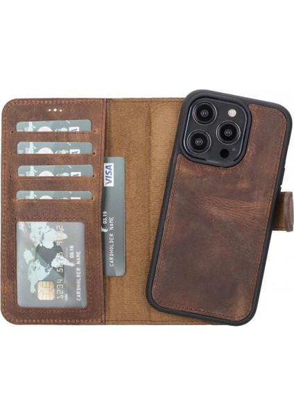 Apple iPhone 14 Pro Uyumlu Deri Cüzdanlı Kılıf Mwwn G2 Kahve indirimleri