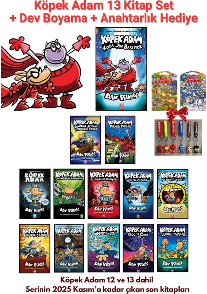 Köpek Adam Serisi 13 Kitap Tam Set (Kasım 2025 Tüm Seri) ve 1 Ad. Dev Boyama + Anahtarlık