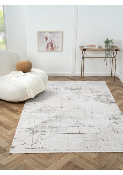 Ottowa OT007G Krem Gri Halı Klasik Desenli Tozu Az Akrilik Pamuk Taban Salon Yatak Odası Halısı