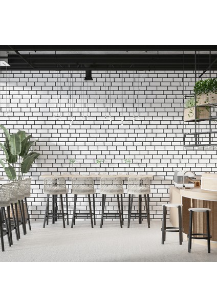 Beyaz Kültür Tuğlası Doğal Taş Duvar Görünümlü Kumaş Duvar Kağıdı En x Boy
