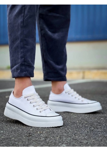 Mtxdpn Kb-Cx-3 Kuback Kısa Beyaz Keten Beyaz Yüksek Taban Spor Ayakkabı (Numara: 43)