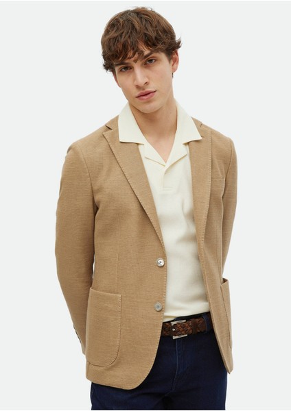 Vizon Mikro Shirt Shoulder Slim Fit Pamuk Karışımlı Örme Ceket