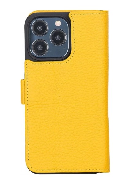 Apple iPhone 13 Pro Uyumlu Deri Cüzdanlı Kılıf Limon Sarı modelleri