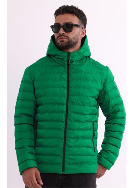 Erkek Yeşil Rüzgar Geçirmez Kapüşonlu Taşınabilir Çantalı Elyaf Dolgulu Hafif Spor Mont fırsatları