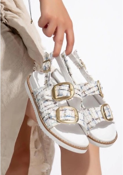 Mtxdpn Olira Beyaz Simli Kemerli Sandalet (Numara: 38)