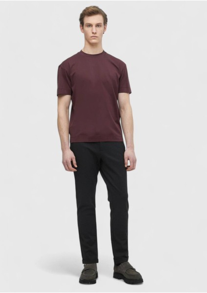 Bordo Düz Bisiklet Yaka %100 Pamuk T-Shirt fiyatları