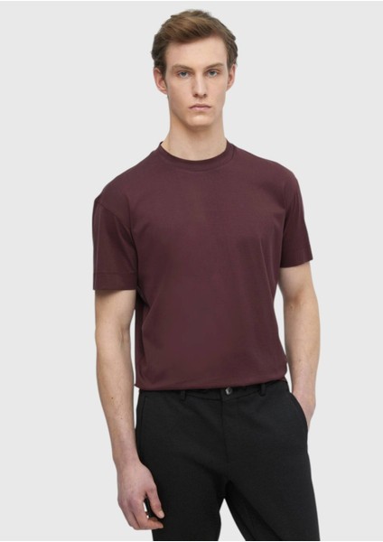 Bordo Düz Bisiklet Yaka %100 Pamuk T-Shirt modelleri