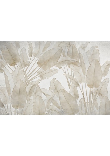 Bej Tropik Yaprak Desenli Silinebilir Kumaş Duvar Kağıdı En x Boy - Ev ve Ofis Dekor modelleri