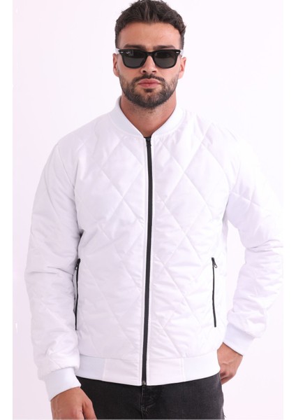 Erkek Kolej Yaka Su ve Rüzgar Geçirmez Kapitone Desenli Elyaflı Mont