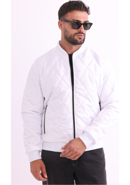 Erkek Kolej Yaka Su ve Rüzgar Geçirmez Kapitone Desenli Elyaflı Mont