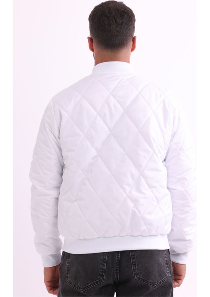 Erkek Kolej Yaka Su ve Rüzgar Geçirmez Kapitone Desenli Elyaflı Mont