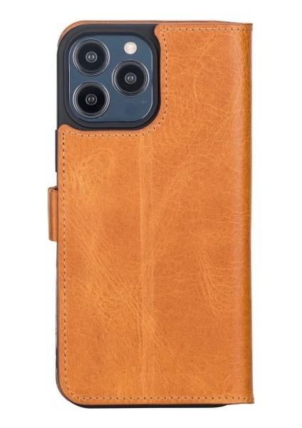 Apple iPhone 13 Pro Max Uyumlu Deri Cüzdanlı Kılıf Karamel modelleri