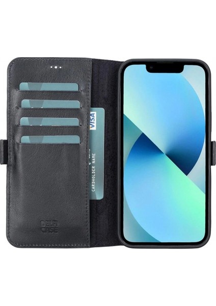 Apple iPhone 13 Pro Max Uyumlu Deri Cüzdanlı Kılıf Siyah
