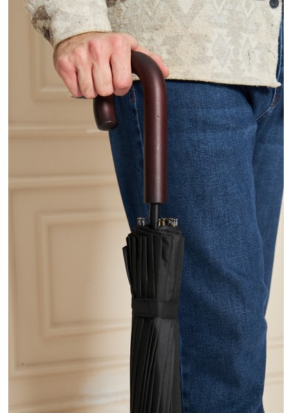 24 Telli Ahşap Saplı Baston Şemsiye