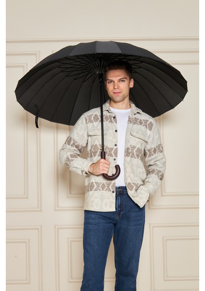 24 Telli Ahşap Saplı Baston Şemsiye modelleri