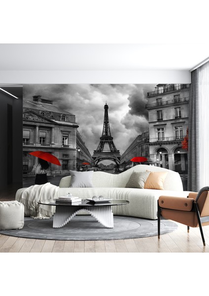 Siyah Beyaz Paris Eyfel Kulesi Desenli Silinebilir Kumaş Duvar Kağıdı - En x Boy