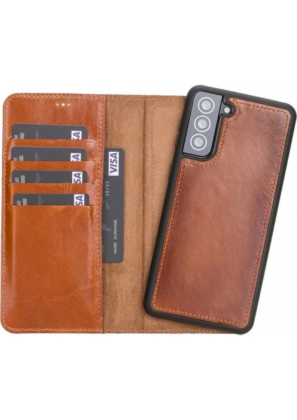 Samsung Galaxy S21 Plus Uyumlu Deri Cüzdanlı Kılıf Rustik Taba indirimleri