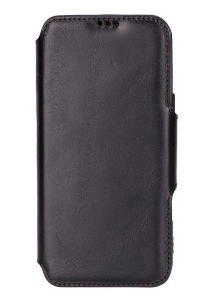 Apple iPhone 16 Pro Max Uyumlu, Hakiki Deri, El Yapımı, Cüzdanlı Kılıf, Parlak Siyah modelleri