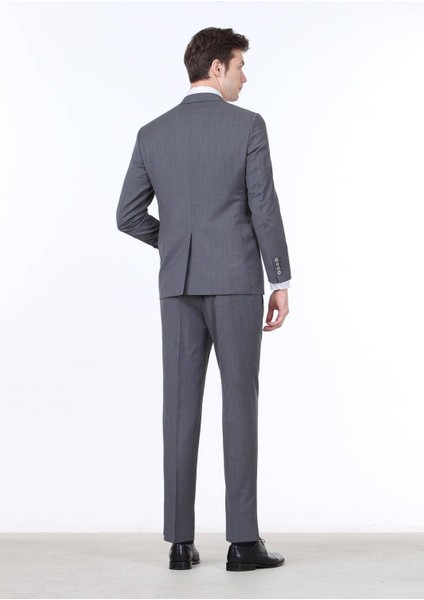 Gri Düz Regular Fit %100 Yün Takım Elbise fırsatları