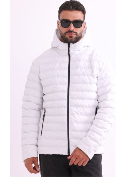 Erkek Beyaz Rüzgar Geçirmez Kapüşonlu Taşınabilir Çantalı Elyaf Dolgulu Hafif Spor Mont modelleri