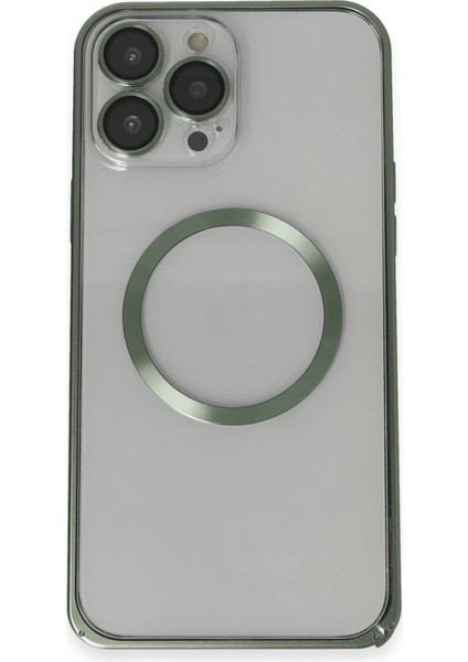 iPhone 13 Pro Max Metal Bumper Magneticsafe Kapak - YEŞIL-(5796)