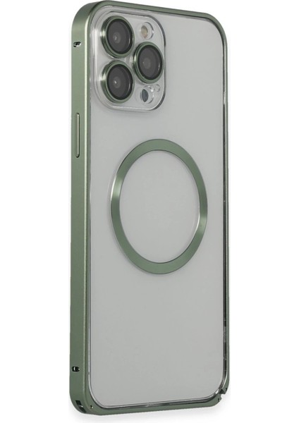 iPhone 13 Pro Max Metal Bumper Magneticsafe Kapak - YEŞIL-(5796) fiyatları