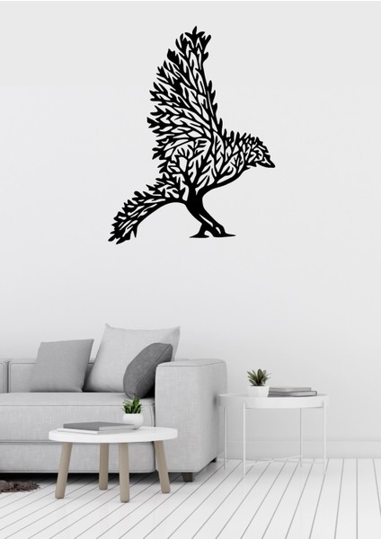 Hayat Ağacı Desenli Karga Figürlü Siyah Metal Duvar Süsü