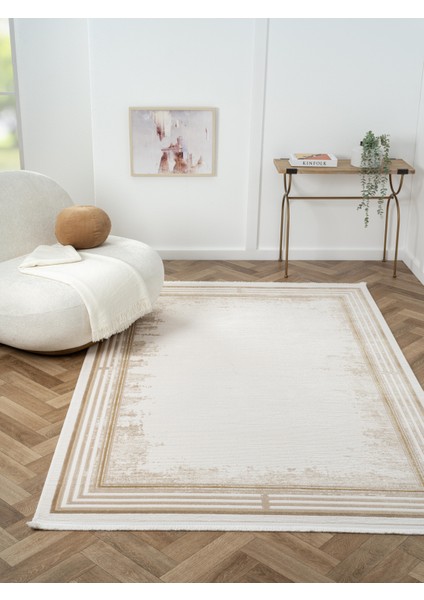 Ottowa OT001B Krem Bej Halı Klasik Desenli Tozu Az Akrilik Pamuk Taban Salon Yatak Odası Halısı
