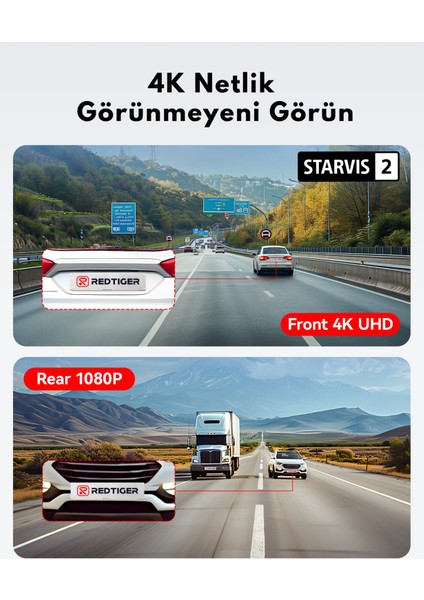 Redtıger F7NP 4K Araç Kamerası – Ön Arka Kamera, Wi-Fi & Gps, 32GB Kart Dahil, Gece Görüşlü, 3.16'' Ekran, 24 Saat Park Modu