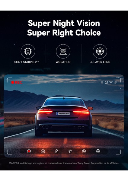 Redtıger F7NP 4K Araç Kamerası – Ön Arka Kamera, Wi-Fi & Gps, 32GB Kart Dahil, Gece Görüşlü, 3.16'' Ekran, 24 Saat Park Modu