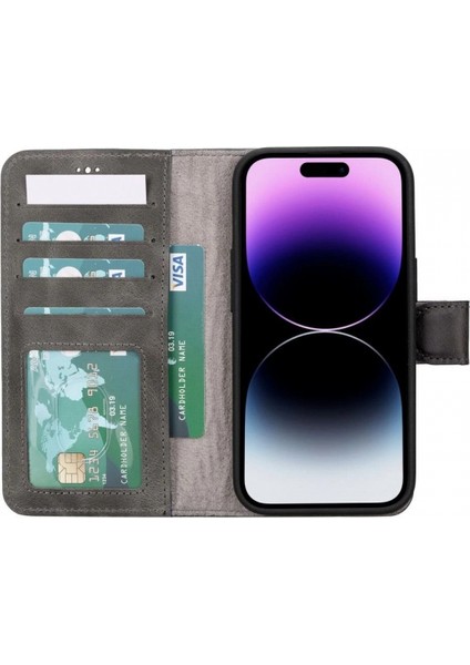 Apple iPhone 15 Uyumlu Deri Cüzdanlı Kılıf Mwwn VS4EF Gri fiyatları