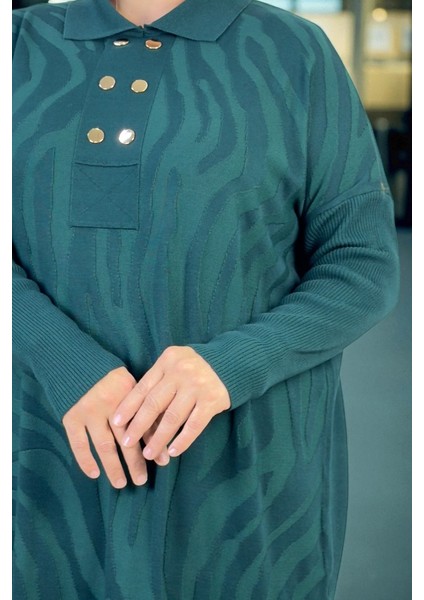 Gold Düğme Detay Polo Yaka Tunik Beli Lastikli Pantolon Büyük Beden Merserize Takım fırsatları