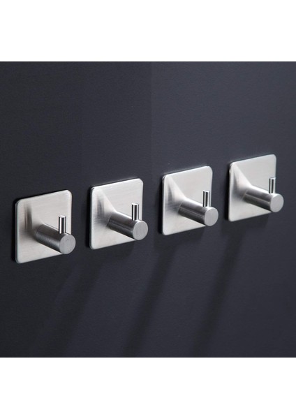 Paslanmaz Çelik 4 Adet Tek Topuzlu Banyo Askısı Set Havluluk - inox - Kendinden Yapışkanlı - Anında Kolay Montaj modelleri