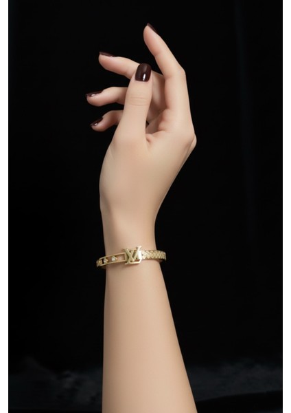 Kelepçe Bileklik Gold Lous-Vıtn-Klpc-Blk-Gld