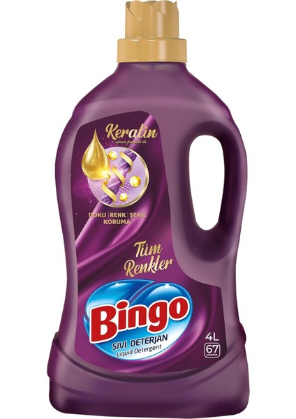 Bingo Keratin Tüm Renkler Svı Deterjan 4 L (67 Yıkama)
