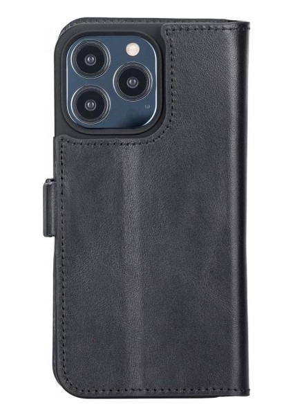 Apple iPhone 13 Pro Uyumlu Deri Cüzdanlı Kılıf Rustik Siyah modelleri