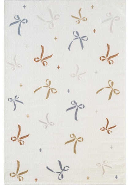 Cotto Kids CK002R Krem Halı Renkli Fiyonk Desen Kaymaz Taban Yumuşak Yıkanabilir Çocuk Odası Halısı fiyatları