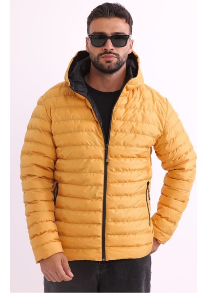Erkek Sarı Rüzgar Geçirmez Kapüşonlu Taşınabilir Çantalı Elyaf Dolgulu Hafif Spor Mont fırsatları