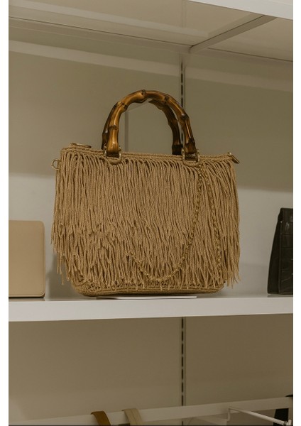 El Örgüsü Vizon Renk Püsküllü Çanta modelleri