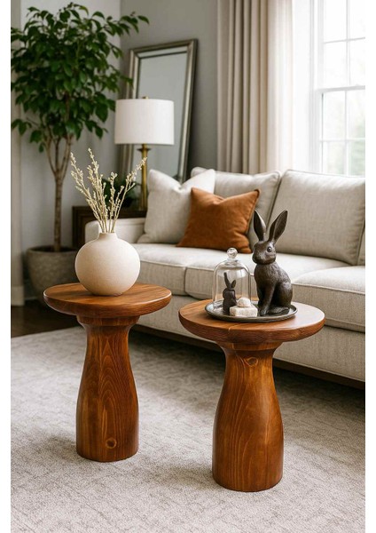 El Yapımı Doğal Ahşap 2’li Yan Sehpa – Meşe Renk Zigon ve Dekoratif Takım modelleri