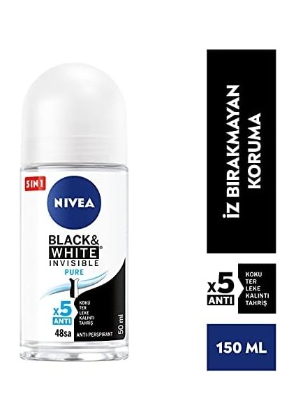 Nıvea Kadın Roll On Deodorant Black & White Invisible Pure 48 Saat Anti-Perspirant Koruma (50 Ml) fiyatları