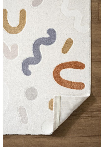 Cotto Kids CK004R Krem Halı Renkli Şekil Desenli Kaymaz Taban Yumuşak Yıkanabilir Çocuk Odası Halısı indirimleri
