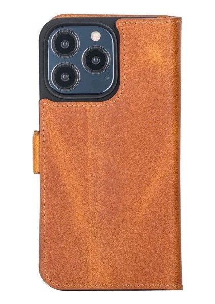 Apple iPhone 13 Pro Uyumlu Deri Cüzdanlı Kılıf Karamel modelleri