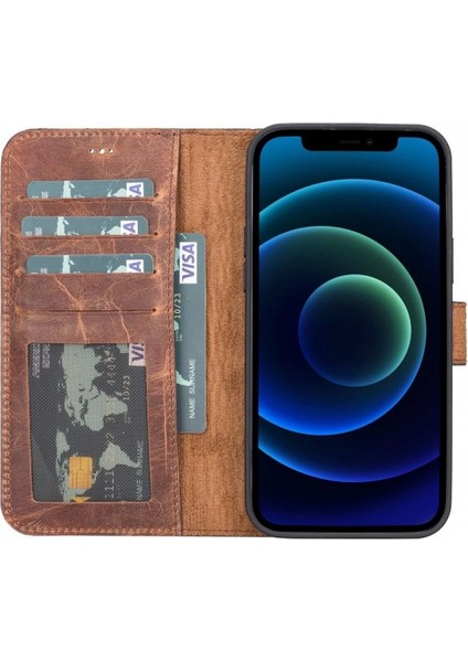 Apple iPhone 12 Pro Max Uyumlu Deri Cüzdanlı Kılıf Antik Kahve fiyatları
