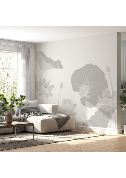 Doğal Şıklık Lotus Yapraklı Tek Parça Duvar Kağıdı Salon Duvar Kağıdı