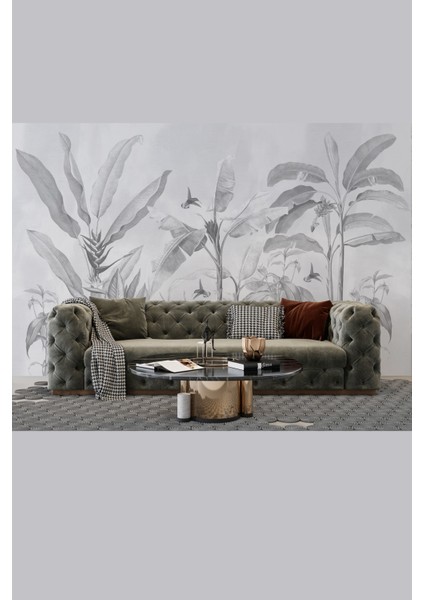 Tropikal Bitki Desenli Özel Dijital Baskılı Duvar Kağıdı-Tek Parça Üretim 3D Tasarım fırsatları