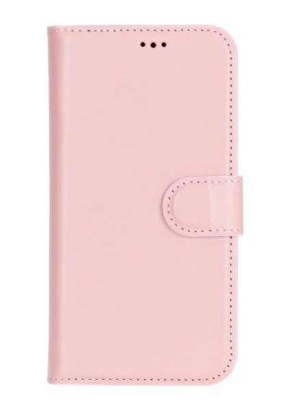 Apple iPhone 16 Plus Uyumlu, Hakiki Deri, El Yapımı, Cüzdanlı Kılıf, Toz Pembe modelleri