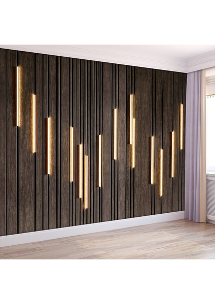 Duvar Kağıdı Modern Ahşap LED Işık Görünümlü Duvar Paneli - Estetik Dekorasyon