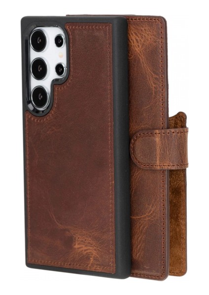 Samsung Galaxy S24 Ultra Uyumlu, Deri Cüzdanlı Kılıf, Antik Kahve fiyatları